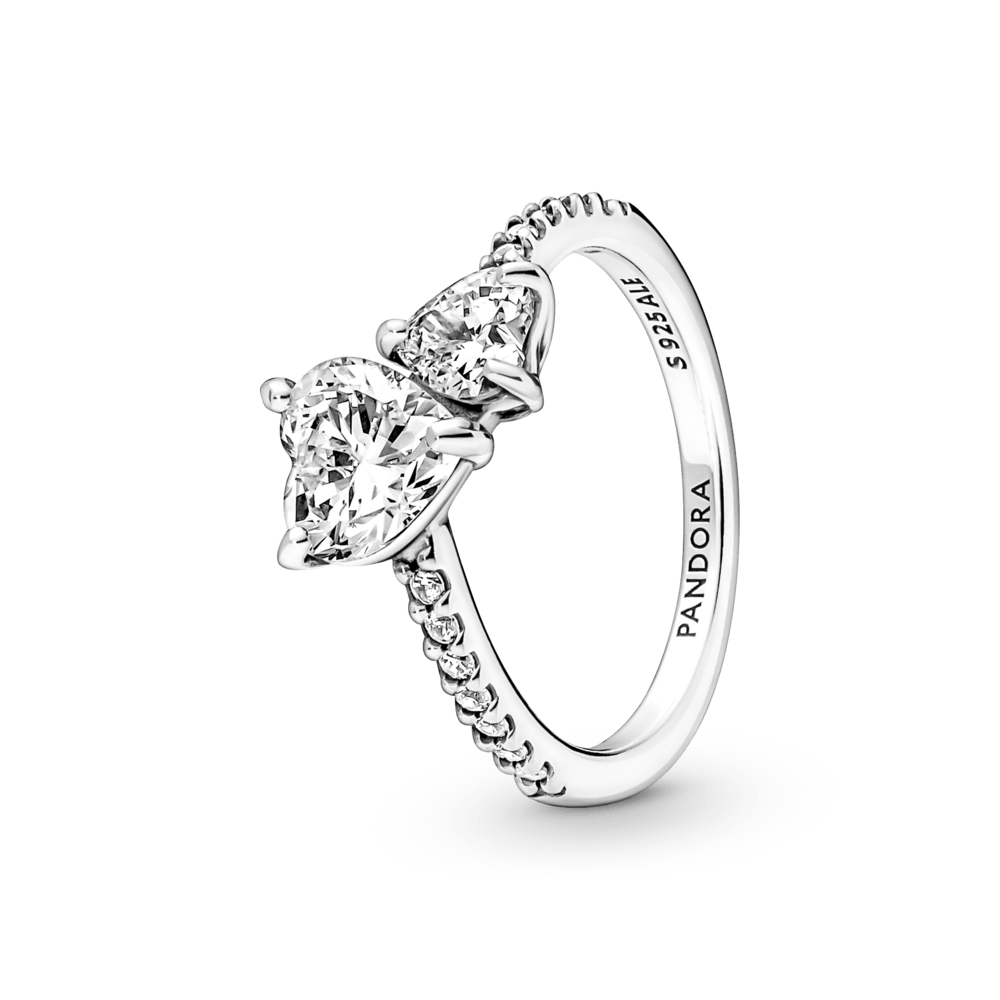 Anillo Pandora Reluciente Corazón Doble Promesa De Amor
