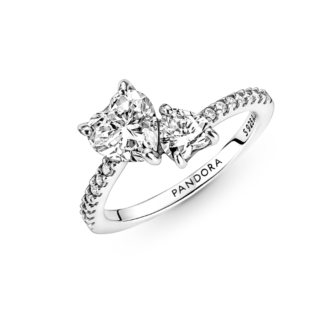Anillo Pandora Reluciente Corazón Doble Promesa De Amor