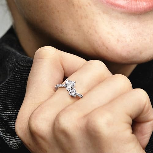 Anillo Pandora Reluciente Corazón Doble Promesa De Amor