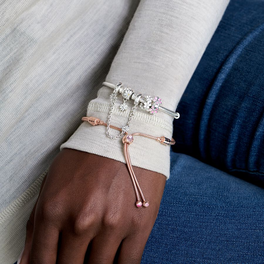 Pulsera Pandora Deslizante Oro Rosa De 14k Con Cristales Cereza