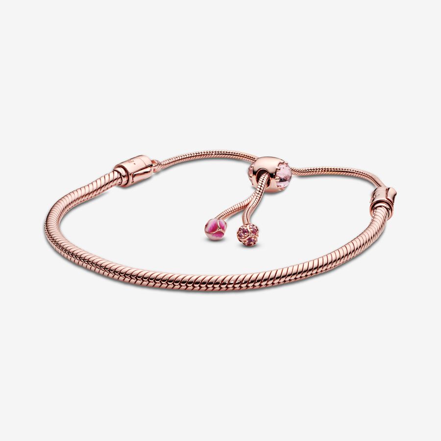 Pulsera Pandora Deslizante Oro Rosa De 14k Con Cristales Cereza