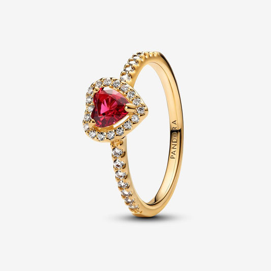 Anillo Pandora Corazón Elevado Cristal Rojo En Oro 14k Con Kit De Regalo