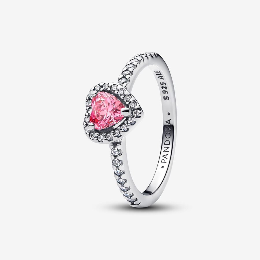 Anillo Pandora Corazón Elevado Rosa Brillante
