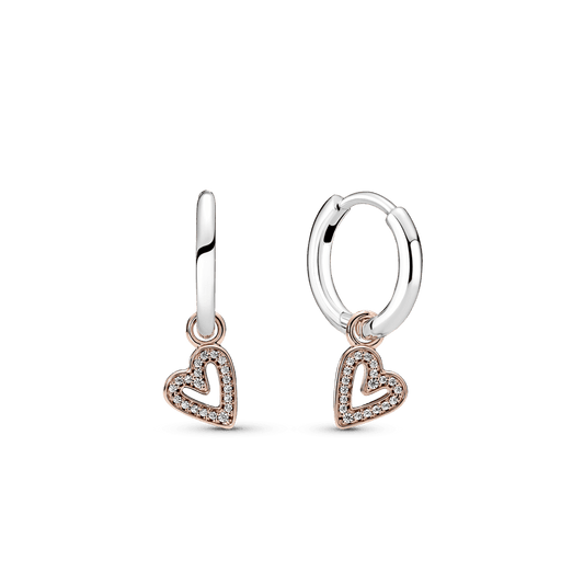 Aretes Pandora Aro Resplandecientes Corazón De Diseño Libre Recubrimiento En Oro Rosa 14k - Jewelry Deals