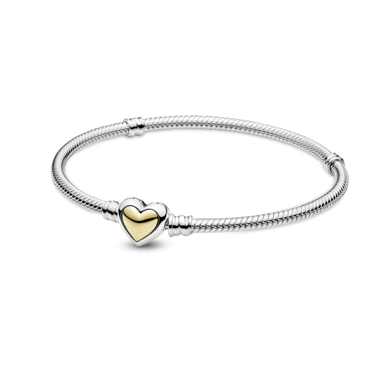 Brazalete Cadena De Serpiente Con Broche De Corazón Dorado Cóncavo Dos Tonos - Jewelry Deals