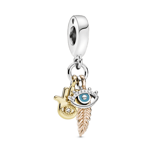 Charm Pandora Hamsa Ojo Turco y Pluma de espiritualidad