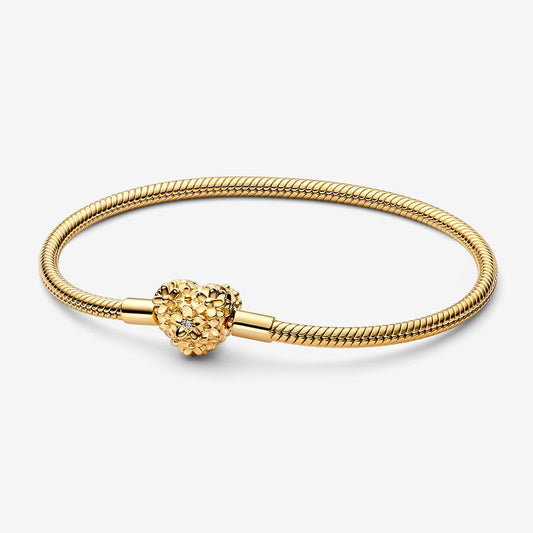 Pulsera Pandora Broche Corazón De Margaritas Oro 14k Con Caja y 2 Charms Gratis.