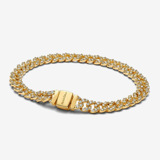Pulsera Pandora Cubana Cadena  Pavé En Oro 14k Pandora Timeless