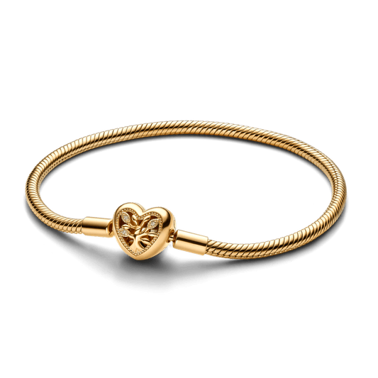 Pulsera Pandora Brazalete Cierre de Corazón Familiar Oro 14k y 2 Chams Gratis