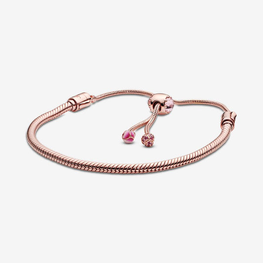Pulsera Pandora Deslizante Oro Rosa De 14k Con Cristales Cereza