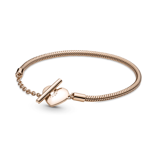 Pulsera Pandora Brazalete En Oro Rosa De 14K Con Cierre En T Y Corazón