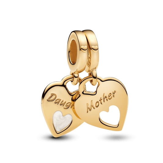 Charm Pandora Colgante Divisible Corazón Doble Madre e Hija Oro 14k