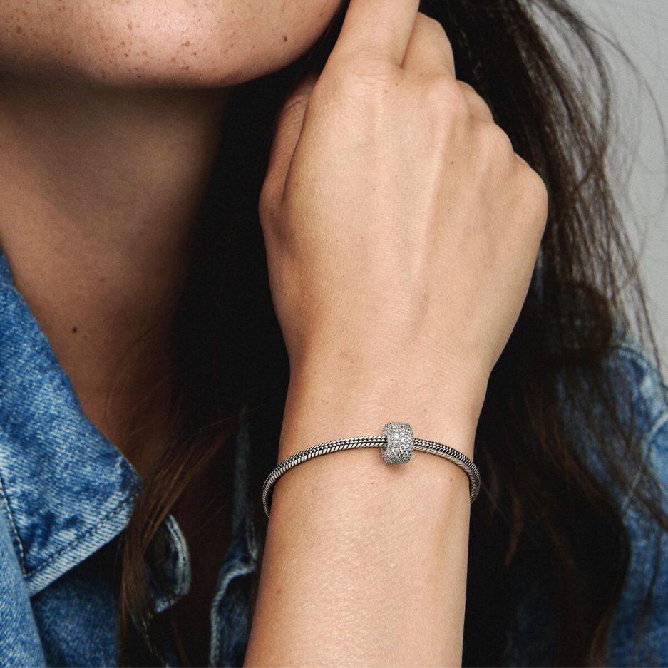 Charm Pandora Triple Fila Brillante Pavé En Plata