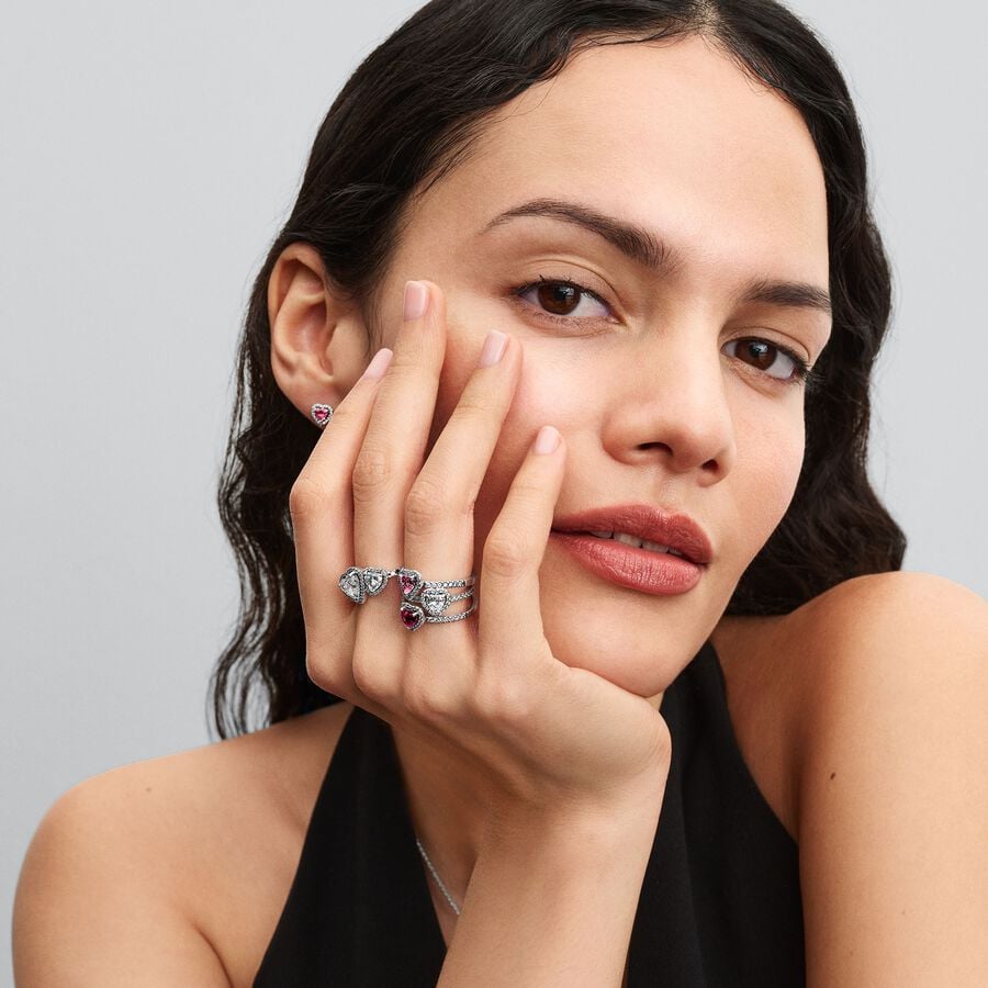 Anillo Pandora Corazón Elevado Rosa Brillante