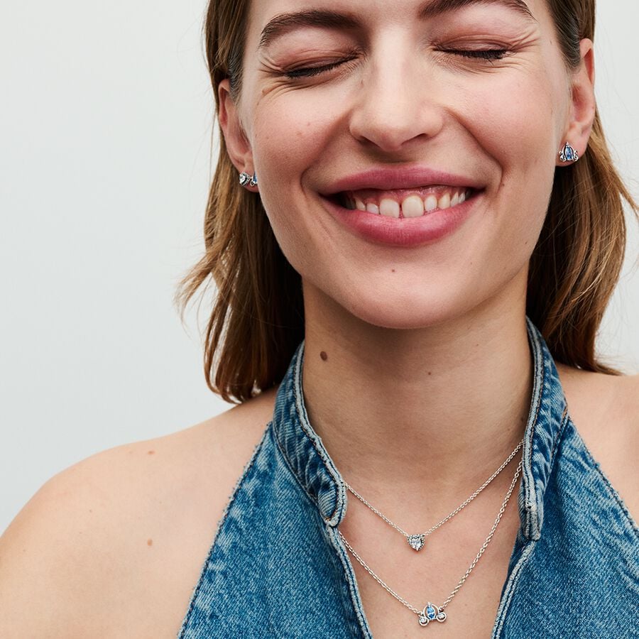 Collar Pandora Corazón Elevado Con Brillante Transparente