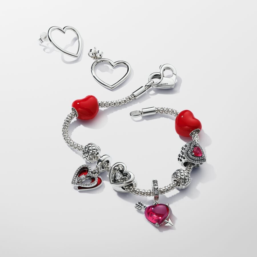 Aretes Pandora Botón Corazón de Frente Plata Esterlina