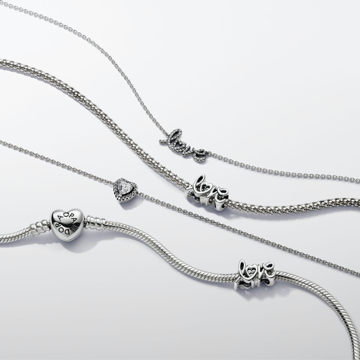 Collar Pandora Corazón Elevado Con Brillante Transparente