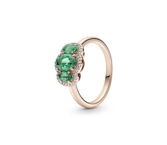 Anillo Pandora Vintage Rosé Tres Piedras Verdes En Oro Rosa 14k