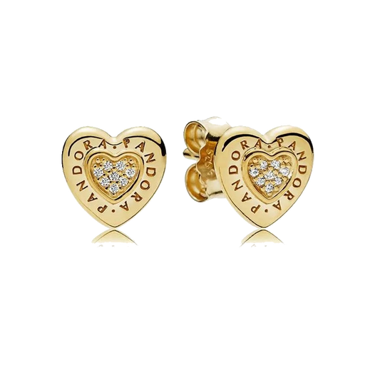 Aretes Pandora De Botón Corazón Con Logo En Oro Rosa 18k