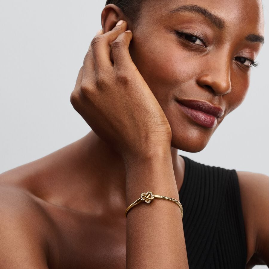 Pulsera Pandora Corazón Infinito Brillante Oro 14k